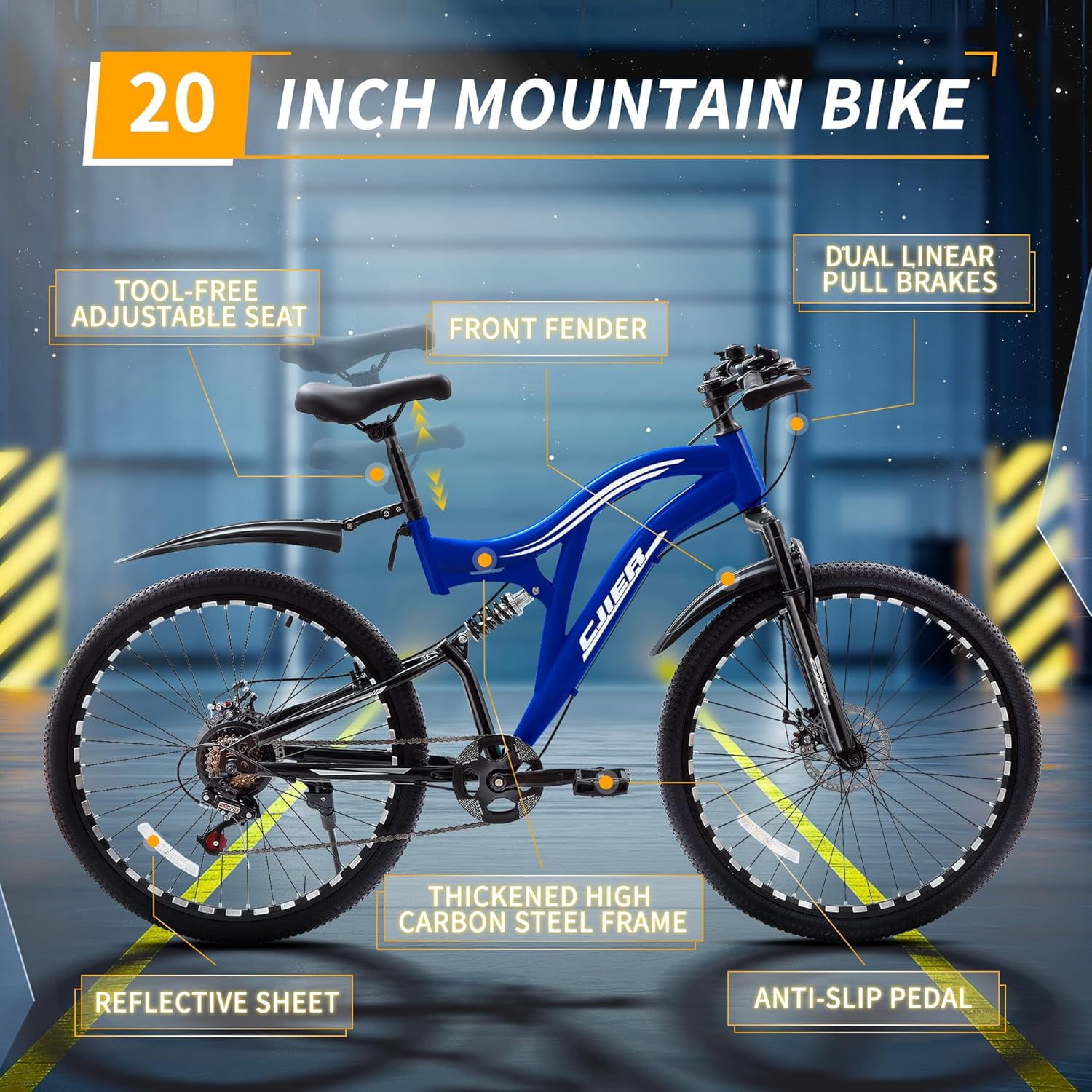 20 Inch Kids Mountain Bike for Girl, Cuoote Full Suspension Girls MTB Bicycle with Dual Disc Brake, 7-Speed, High-Carbon Steel Frame
