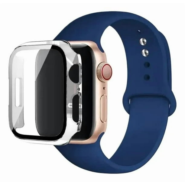 Correa de Silicona con Funda Protectora de Cristal para Apple Watch, Compatible con Todas las Series