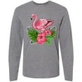 thumbnail image 3 of Inktastic Flamingo with Tropical Flowers Long Sleeve T-Shirt, 3 of 5