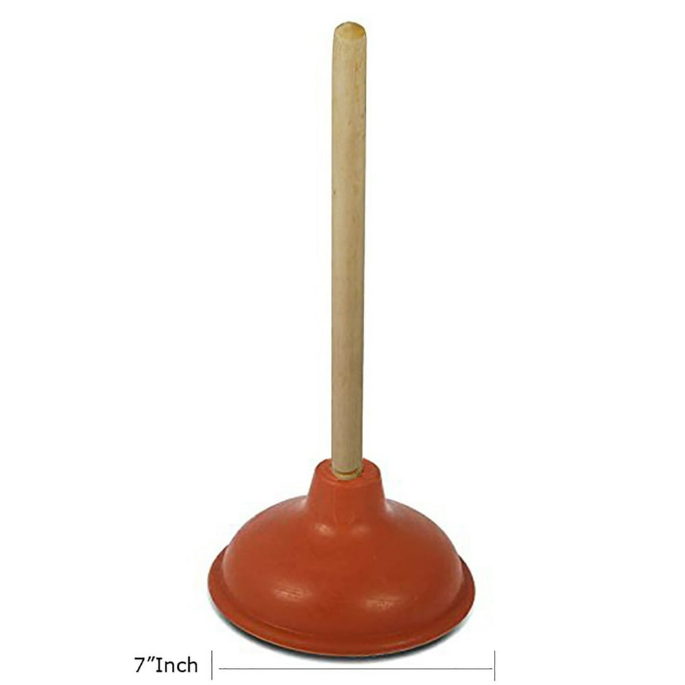 Large 7" Toilet Plunger Precision Pressure Bathroom Suction Cup with Long Wooden Handle Fix