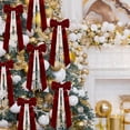 thumbnail image 5 of Christmas Velvet Bow Ornaments, 10.23X5.11X0.98" Hanging Xmas Tree Decoration with Pearl Chain, Pearl Tassel Ribbon Pendant, Holiday Wreath Decor, Farmhouse Home Accents, Winter Decor for Mantel, 5 of 7
