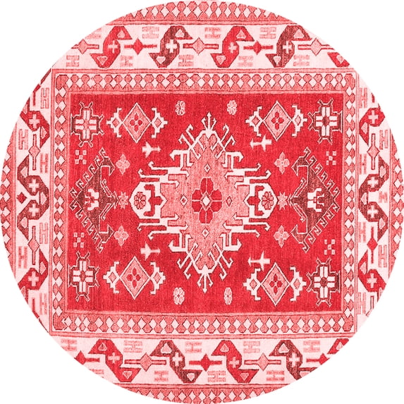 Ahgly Company Indoor Round Geometric Red Traditional Area Rugs, 8' Round