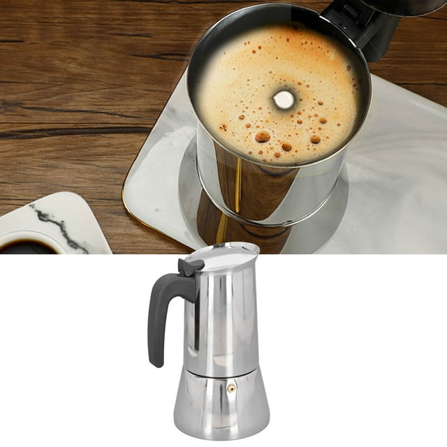 Stainless Steel Espresso Maker, Stainless Steel Moka Pot Electric Induction Stovetop Italian Coffee Maker, Silver