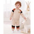 thumbnail image 3 of Toddler Baby Boy Clothes 18 Months Boys Fall Winter Outfits 24 Months Boys Long Sleeve Color-blocked Sweatshirt Pants 2PCS Clothing Set Apricot, 3 of 6