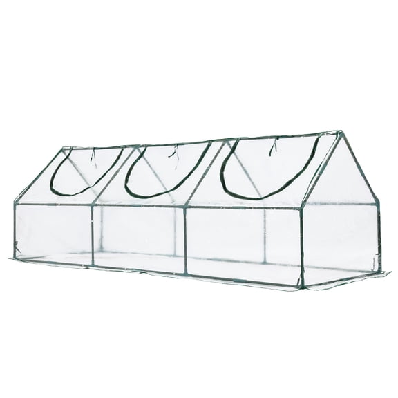 Aoodor 9 ft. x 3 ft. x 3 ft. Mini Greenhouse with 3 Zipper Doors, Water Resistant UV Protected for Flowers, vegetables and herbs - Transparent