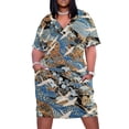 thumbnail image 1 of Vestido colgante con calaveras blancas voladoras en agua azul y flores primaverales. Falda de verano japonesa con bolsillos y estampado floral antiguo. Ropa de playa., 1 of 7
