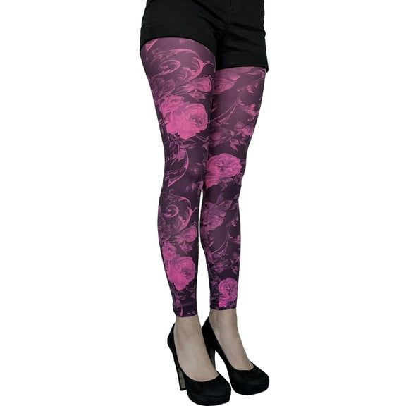 Pink Floral Opaque Patterned Footless Tights for Women Malka Chic