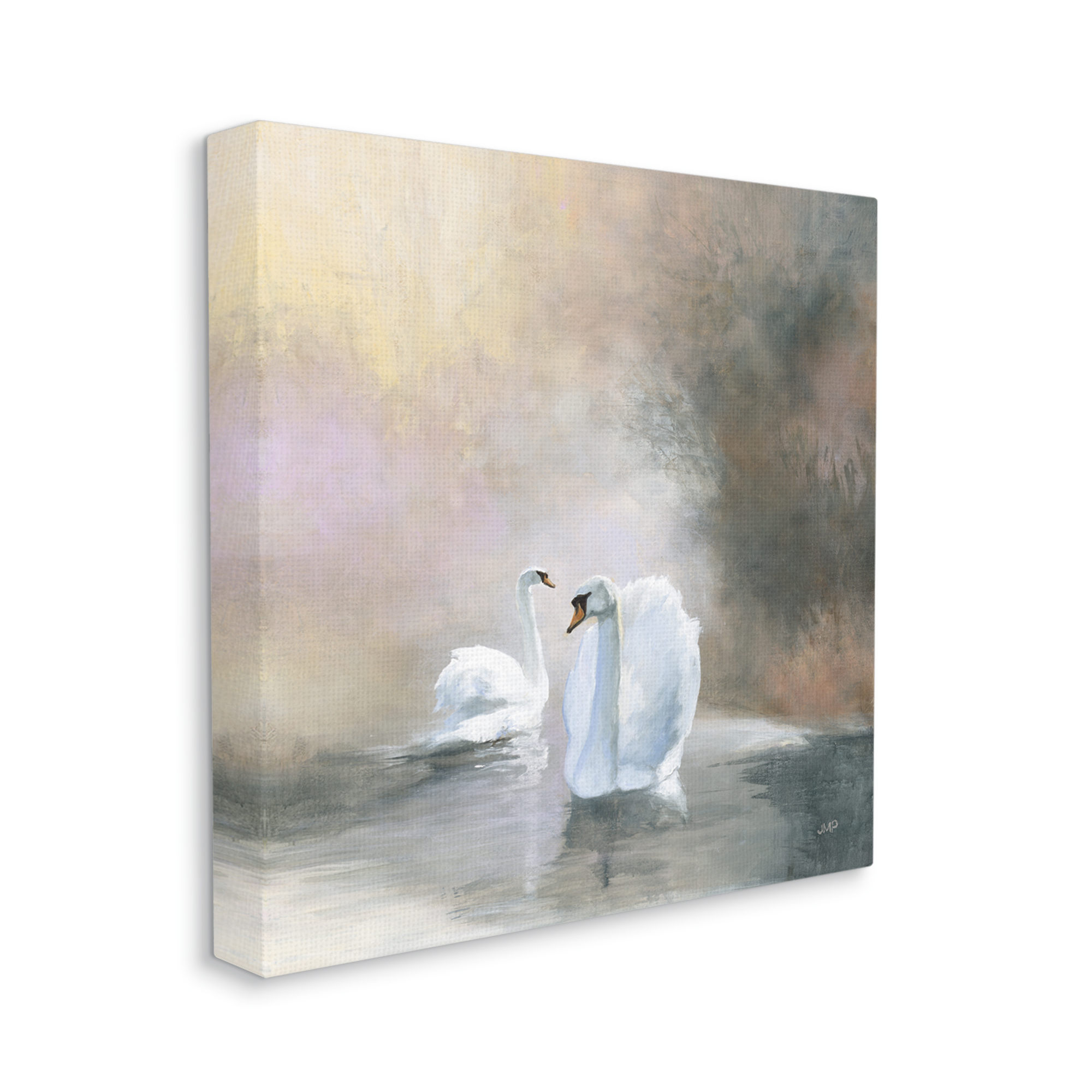 Stupell Industries Swans on Lake Landscape Animals & Insects Painting Gallery Wrapped Canvas Print Wall Art, 30 x 30