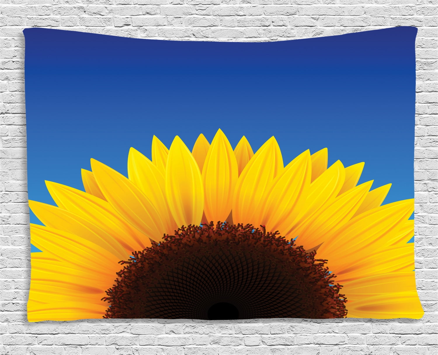 Yellow And Blue Tapestry Sunflower With Summer Sky Agriculture Themed Digital Design Wall Hanging For Bedroom Living Room Dorm Decor 80w X 60l