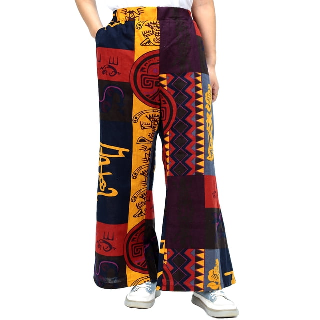 Women Wide Legs Pants with Pockets Vintage Print Plus Size