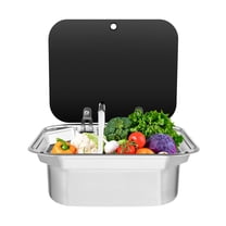 Stainless Steel RV Caravan Sink, Drop-in Single Bowl RV Caravan Hand-Wash Sink with Cover for Outdoor/Indoor 16.7*14.7*5.9 inches