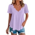 thumbnail image 2 of Odbmxy V-Neck Womens Shirts Summer Short Sleeve Blouses for Women Holiday Loose Fancy Ruffles Purple Solid Color Leisure Tops, 2 of 9