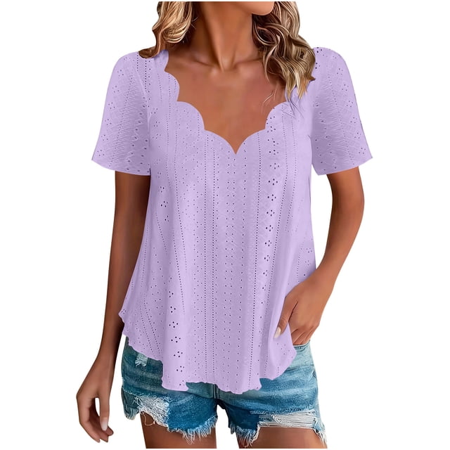 Mujeres de Verano Tops Casual Color Sólido Manga Corta Corte Estilo Blusa Respirable Cómodo