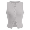 thumbnail image 4 of Women Solid Vest Plus Size Crewneck Tops For Daily Comfort Stylish Slim Fit Button Up Tops Clothes,size S, 4 of 4