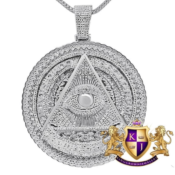Real Genuine Diamond Masonic Annuit cœptis Eye of Providence Illuminati Pendent Charm 10K White Gold Finish