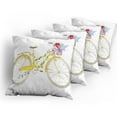 thumbnail image 5 of Ambesonne Vintage Throw Pillow Cover 4 Pack, Bicycle with Flowers, 20", White and Yellow, 5 of 7