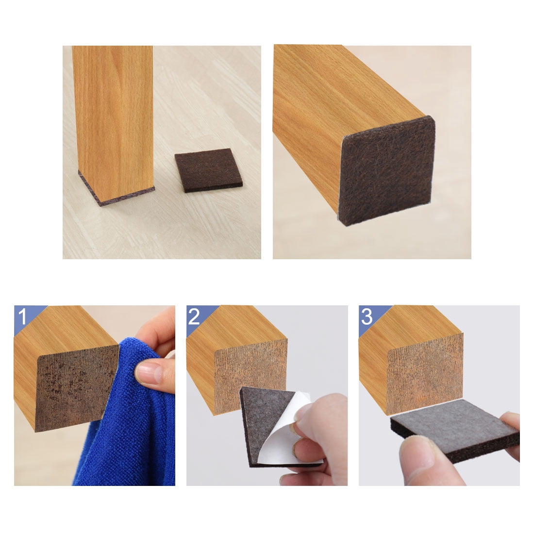 Unique Bargains 4pcs Felt Pads Square Self Stick Anti-scratch Pads for Furniture Legs
