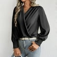 thumbnail image 6 of Stylish Olyvenn Women's Chiffon Draped Wrap V Neck Ruched Blouse Dressy Summer Casual Loose Elegant Shirred Cuff Long Sleeve Shirts Top Black XL, 6 of 8