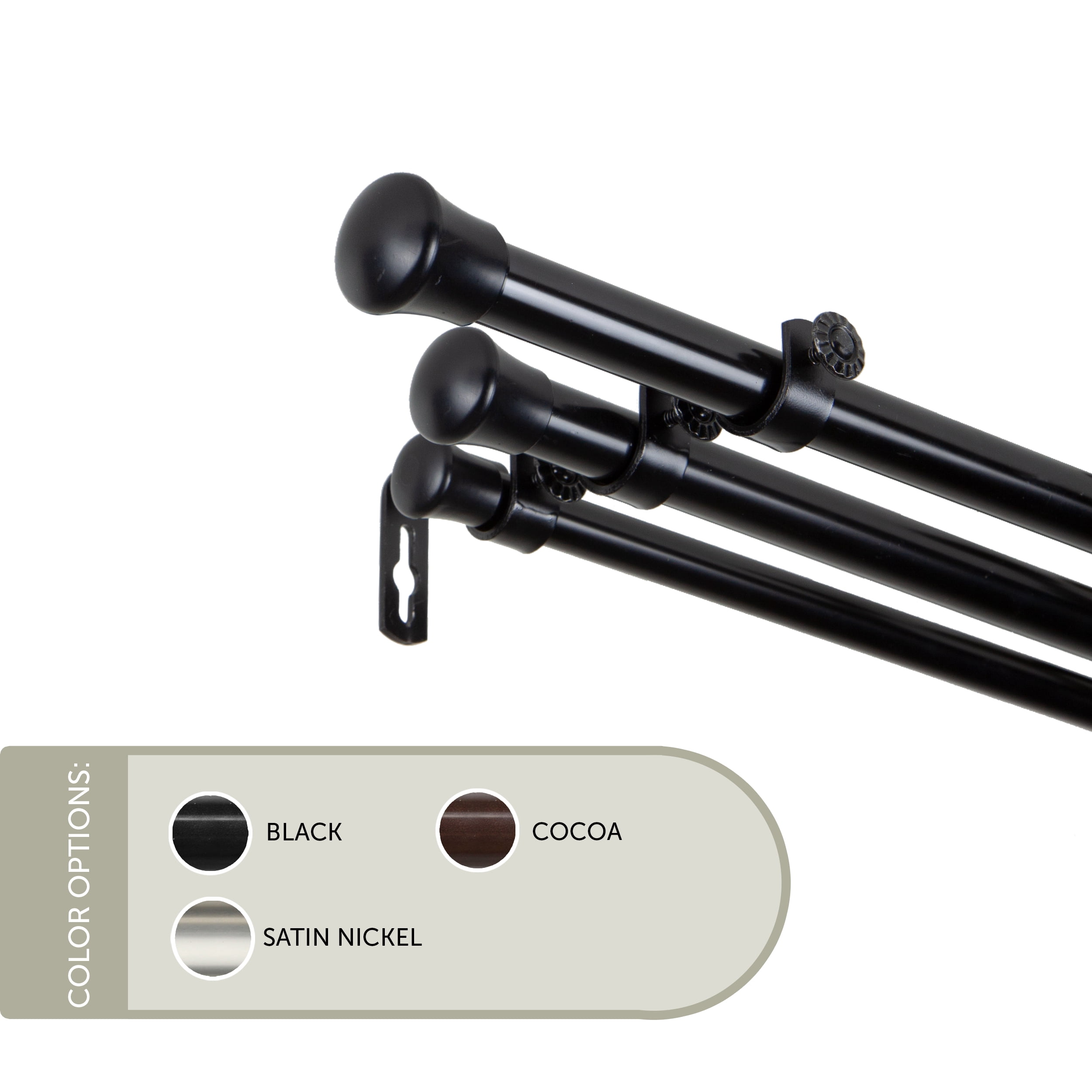 13/16" Dia Adjustable 66-120" Triple Curtain Rod - Black