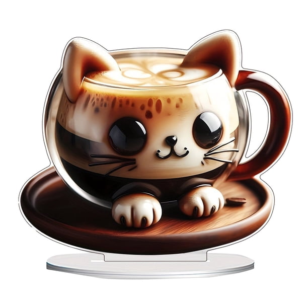 Taza De Café Con Gato, Estatua De Hada Acrílica, Mini Adorno Y Accesorio, Pieza Decorativa Para Escritorio O Mostrador