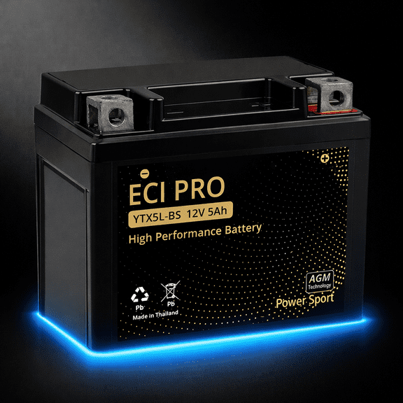 ECI Pro YTX5L-BS AGM Powersports Battery - 12V, 5Ah, Maintenance-Free, High CCA - Fits ATV, Motorcycle, Dirt Bike, UTV & More - Leak-Proof, Vibration Resistant