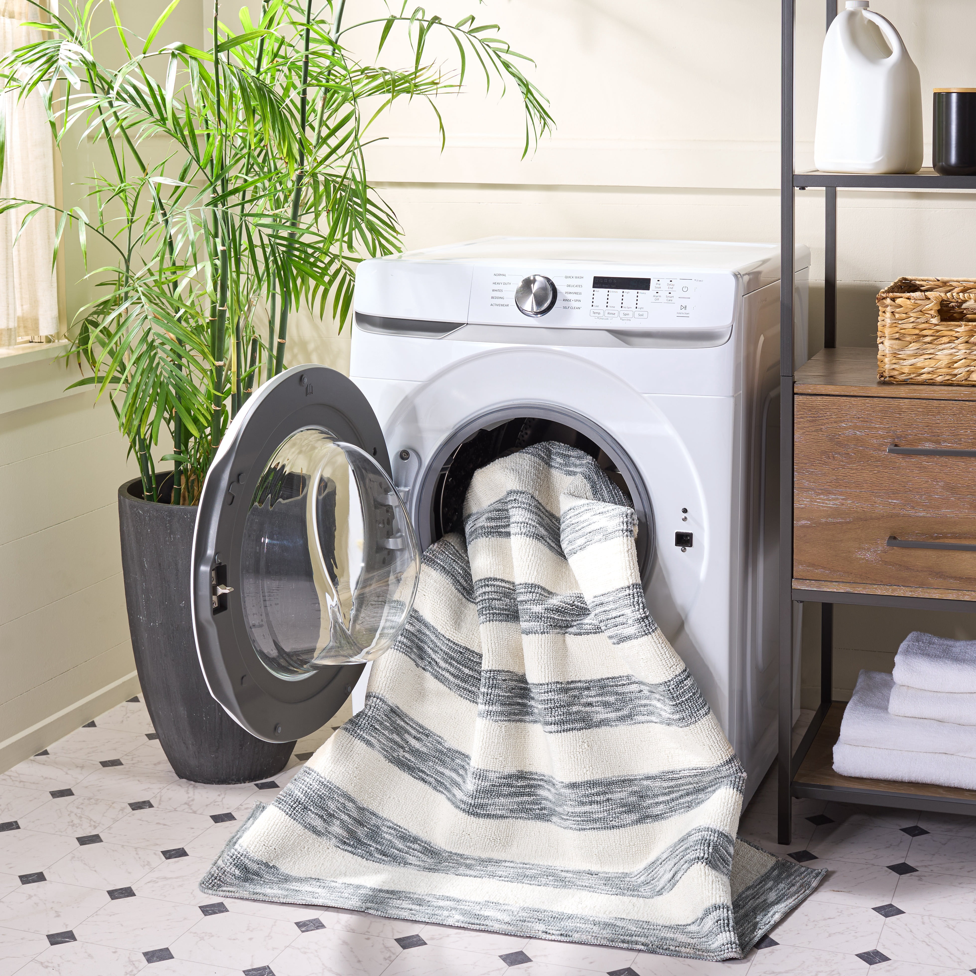 Safavieh Easy Care Fergal Striped Polyester Machine Washable Area Rug, Gray/Ivory, 5' x 8'