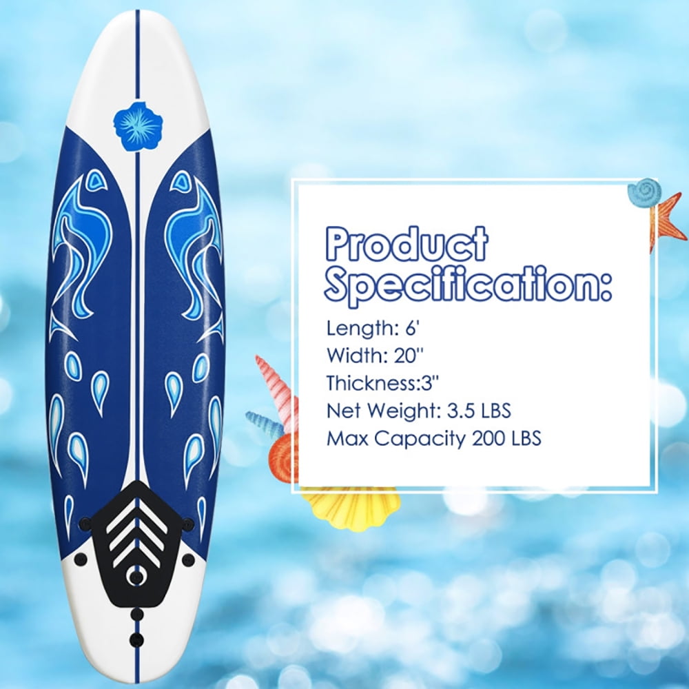 Resenkos Surfboard,Stand Up Paddle Board, 6 Feet Surfboard with 3 Detachable Fins-White