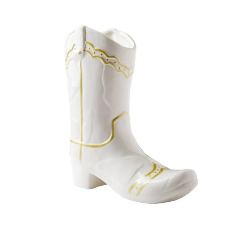 Mainstays White and Gold Cowgirl Boot Ceramic Vase, 7.3" L x 9" H