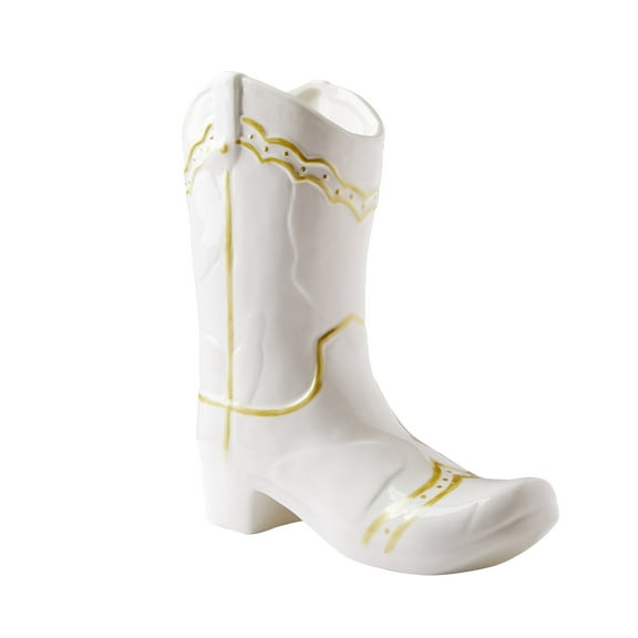 Mainstays White and Gold Cowgirl Boot Ceramic Vase, 7.3" L x 9" H
