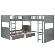 Euroco Wood Bunk Bed Storage, Twin-Over-Twin-Over-Twin for Bedroom, Gray