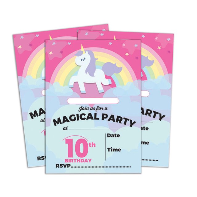 Darling Souvenir Blue Birthday Invitation Card 28 Pcs Fill or Write In Blank Invites Printable Party Supplies 5 x 7 Inches