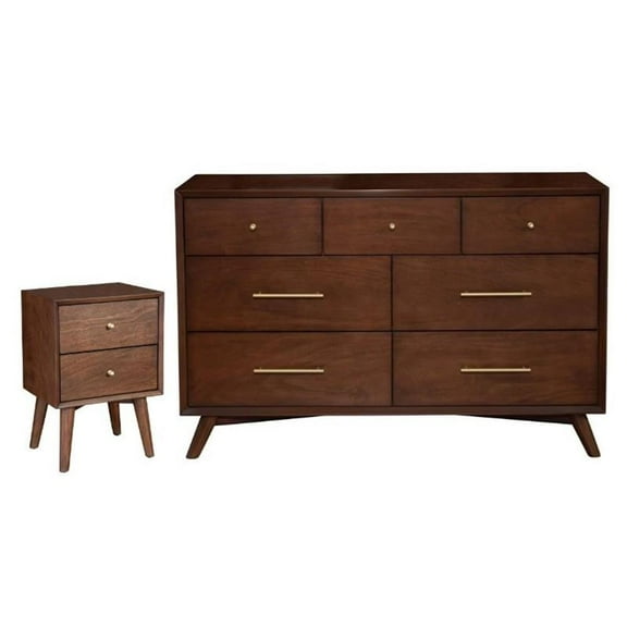 Home Square 2 Piece Set with Nightstand and 7-Drawer Dresser in Walnut (Brown)