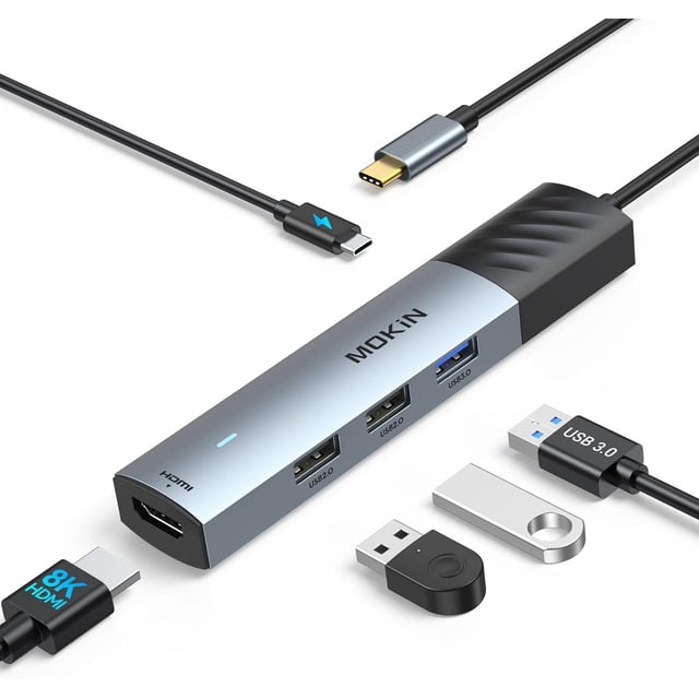 USB C Hub Adapter for Pro/Air, MOKiN 7 in 1 USB C Dongle with , SD/TF Card Reader, USB C Data Port,100W PD, and 2 USB 3.0 Compatible for Pro/Air, XPS, Thinkpad.