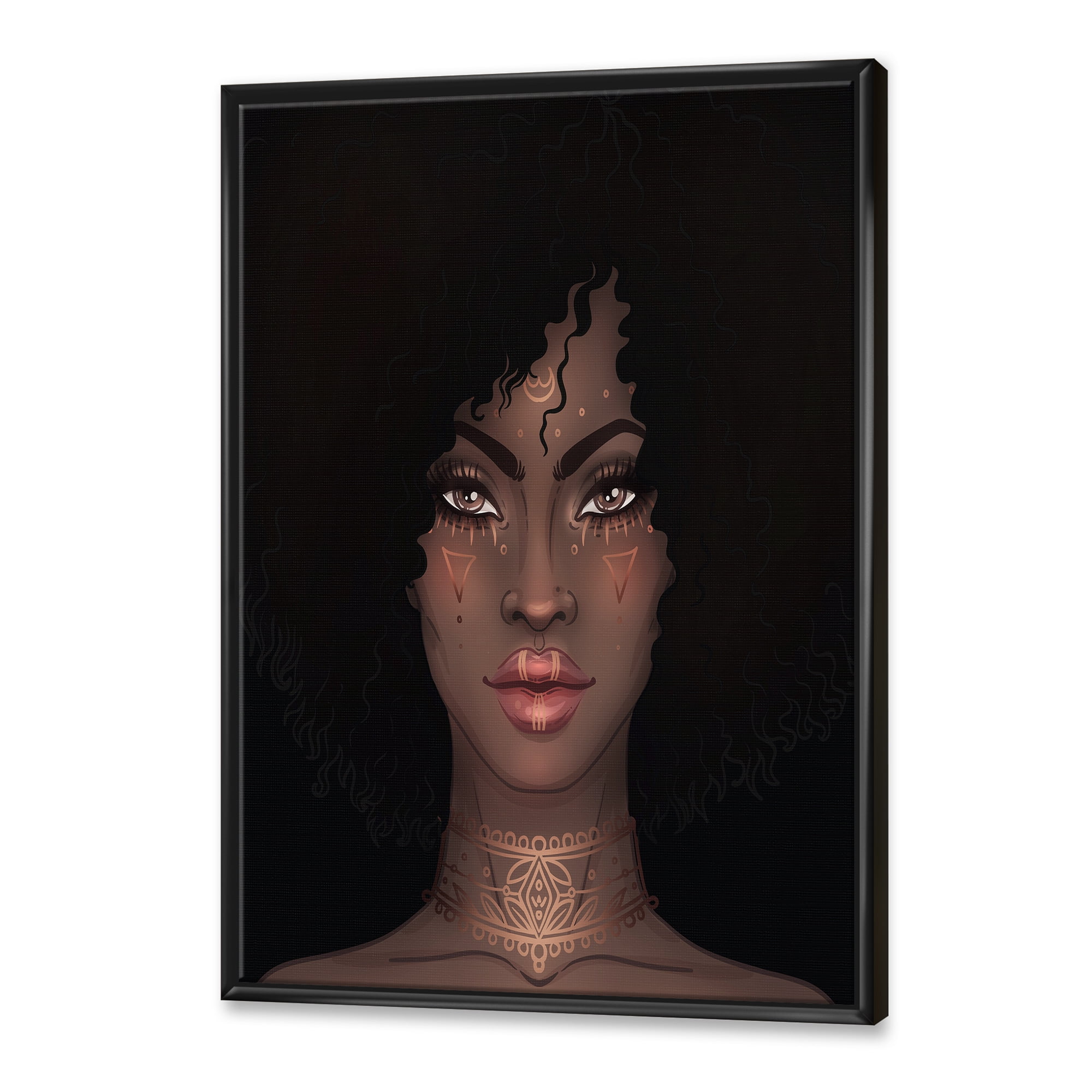 Designart 'Portrait of Afro American Woman II' Modern Framed Canvas Wall Art Print
