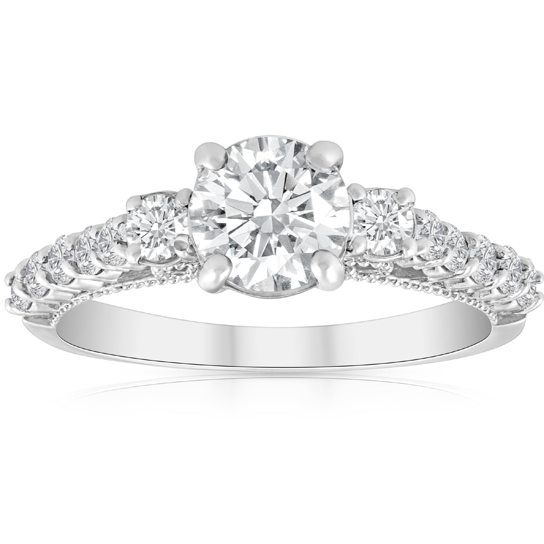 1 1/2ct Diamond Vintage 3 Stone Engagement Ring 14k White Gold ...