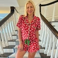 thumbnail image 3 of Tiweut Womens Christmas Pajamas Sets Candy Cane Print Short Sleeve Lapel Button Down Tshirts and Shorts Ruffle Loungewear Ladies Sleepwear Suit,RD1,2XL, 3 of 8