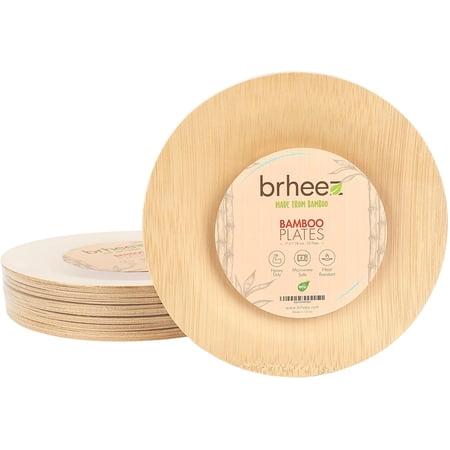 brheez Bamboo Veneer Disposable Eco-Friendly Round Plates  7   25-pack