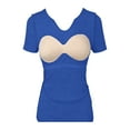 thumbnail image 5 of Miluxas Women Built-in Bra T Shirt Top Short Sleeve Square Neck Basic Tees Casual Fitted Going Out Tops Blue XXL(XXL), 5 of 9