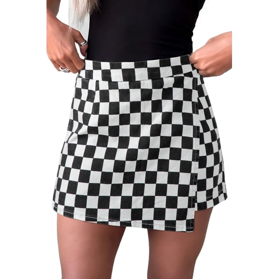 Women's Black Checkered Print Denim Shorts – Casual Summer Style for Daily Wear, 16