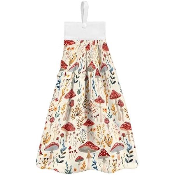 wonima01 Kitchen Hand Towels with Button Hanging Loops Bathroom Mushroom Small Bath Hand Towel Soft Hanging Tie Towels Quick Dry Hand Absorbent Washcloth Dish Towels Decor