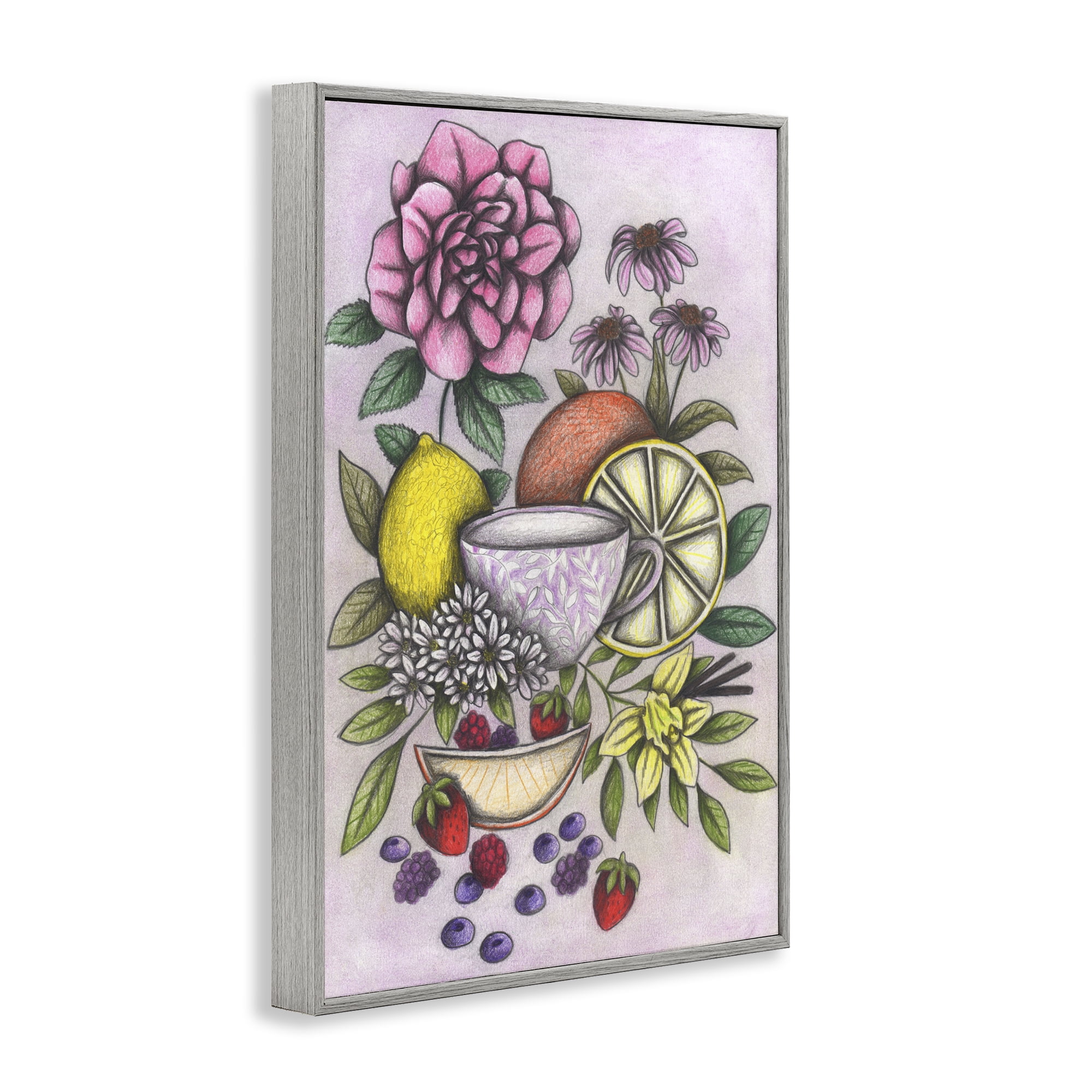 Rococo Tea with Fruits Gray Framed Giclee Art, design by Cecilia Battaini