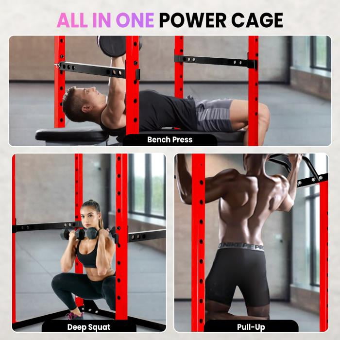 Compact Power Cage for Home Gyms, 1200lbs Capacity Steel Rack with 14 Safety Slots, Ideal for Strength & Conditioning