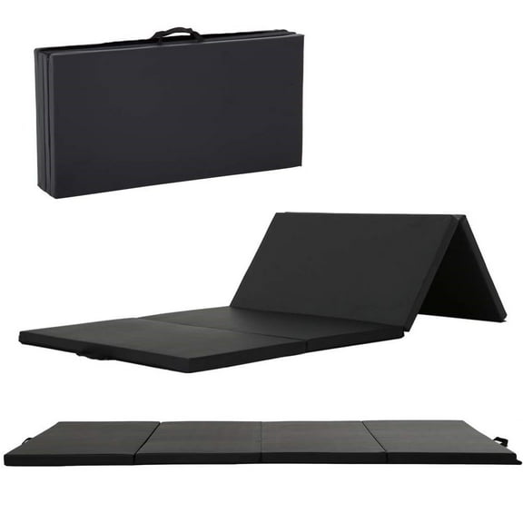PayLessHere Foldable Gymnastics Mat 4'x10' PU Leather Tumbling Yoga Mat for Home Outdoor,Black