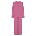 thumbnail image 6 of SDNall Warm Pajamas for Women Two Piece Outfits Long Sleeve Solid Color Tops with High Waist Pants Baggy Warm Pajama Sets Fuzzy Pajamas for Women, 6 of 9