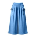 thumbnail image 6 of CQONEPT Wide Leg Pant for Womens Elastic Waist Elastic Waist Crop Pants Casual Flowy Loose Fit Trousers with Pocket Blue 3XL, 6 of 6