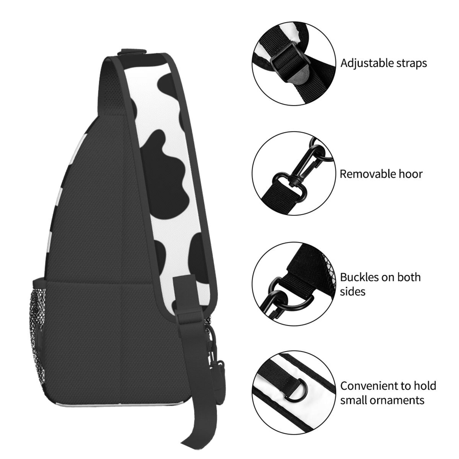 Black And White Cow Skin Print Sling Backpack Shoulder Chest Crossbody Bag Causal Travel Hiking Daypack
