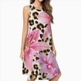 thumbnail image 2 of Pink Lilies Leopard Print Floral Fabric Dress Elegant Party Dresses Evening Dresses Women Dress Sleeveless Dress Ladies Dresses, 2 of 4