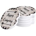 thumbnail image 1 of RYLABLUE Happy Camping Wood Grain and Plaid Set of 2 Car Coaster for Drinks, Absorbent Ceramic Stone Coasters Cup Mat with Cork Base for Home Kitchen Room Coffee Table Bar Decor, 1 of 5