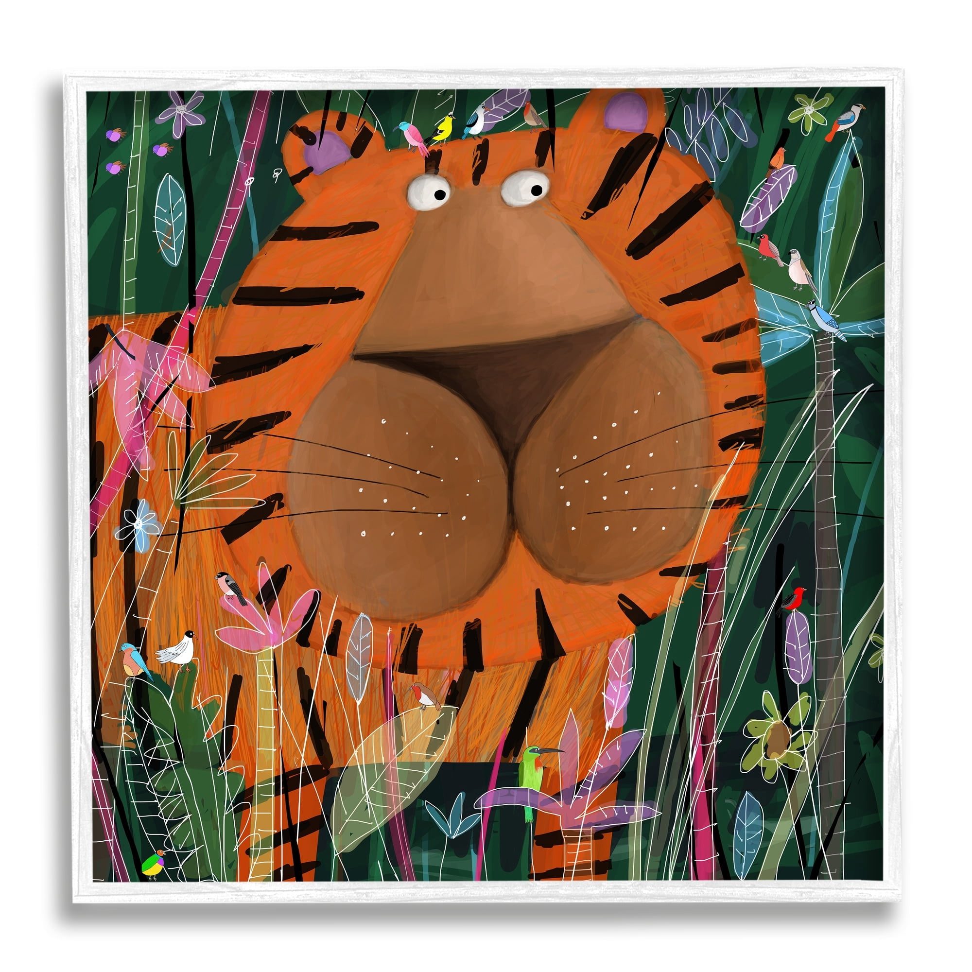 Stupell Industries Children's Striped Tiger in Tropical Jungle Brush, 12 x 12,Design by Carla Daly
