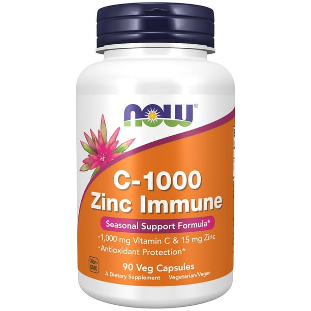 Suplementos NOW Foods C-1000 y Zinc Immune, 90 cápsulas vegetarianas